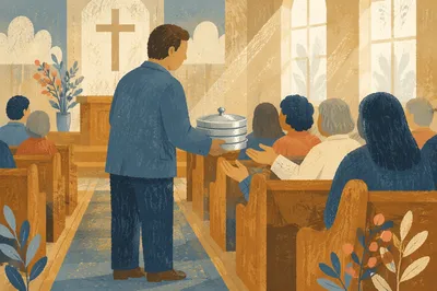 Deacon Serving Communion in Quiet Sanctuary