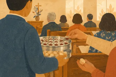 Deacon Serving Communion in Quiet Sanctuary