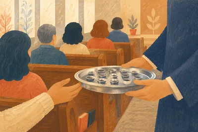 Church Deacon Serving Communion in Chapel