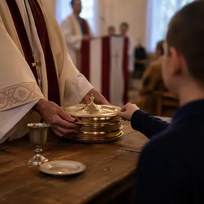 Deacon Serving Communion in Warm Church