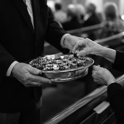 Deacon Serving Communion in Quiet Sanctuary