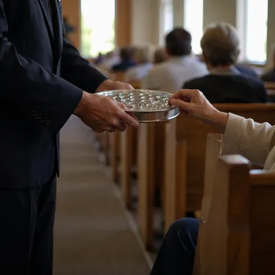 Deacon Serving Communion in Chapel Pews