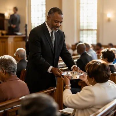 Deacon Serving Communion in Morning Worship