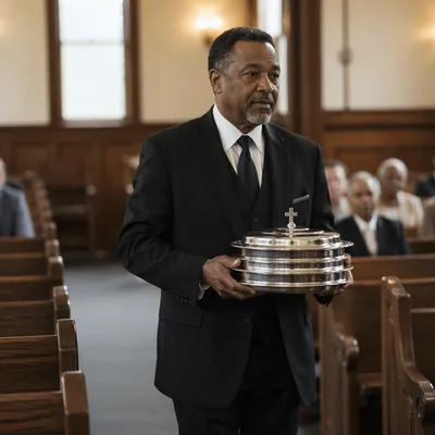 Deacon Carrying Communion Trays in Sanctuary