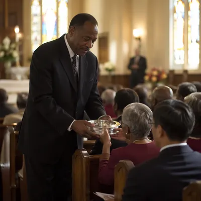 Deacon Serving Communion in Quiet Morning Worship
