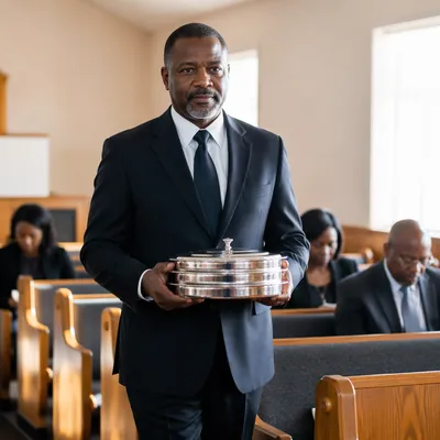 Deacon Carrying Communion Trays in Sanctuary