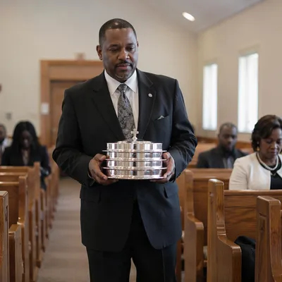 Deacon Carrying Communion Trays in Church