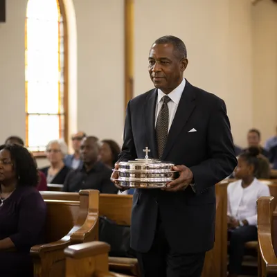 Deacon Carrying Communion Trays in Church