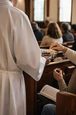 Deacon Serving Communion in Quiet Sanctuary