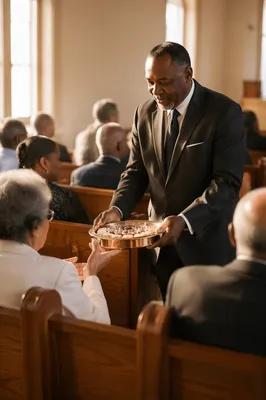 Deacon Serving Communion in Sunlit Church
