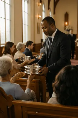 Deacon Serving Communion in Church Sanctuary