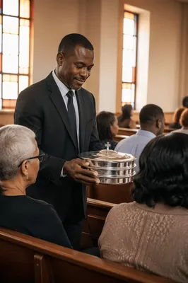 Deacon Carrying Communion Trays in Church