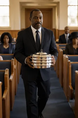 Deacon Carrying Communion Trays in Church