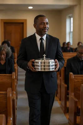 Deacon Carrying Communion Trays in Church
