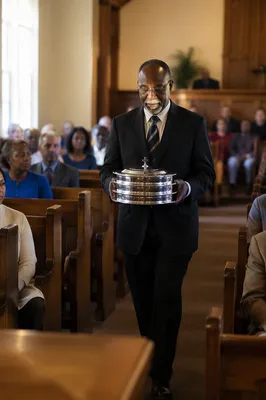 Deacon Carrying Communion Trays in Church