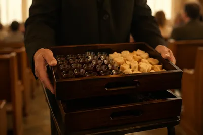 Deacon Serving Communion in Church Sanctuary