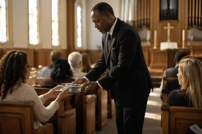 Deacon Serving Communion in Church Sanctuary