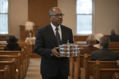 Deacon Carrying Communion Trays in Church