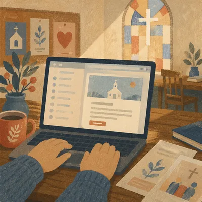 Church Newsletter Inbox on Volunteer Laptop