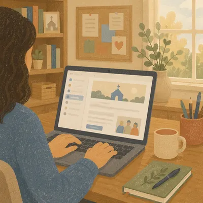 Church Newsletter Inbox on Office Laptop