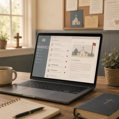 Church Newsletter Inbox on Laptop Screen