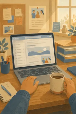 Church Email Newsletter Preparation on Laptop