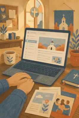 Church Newsletter Inbox on Laptop Desk