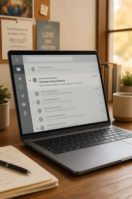 Church Newsletter Inbox on Laptop Screen