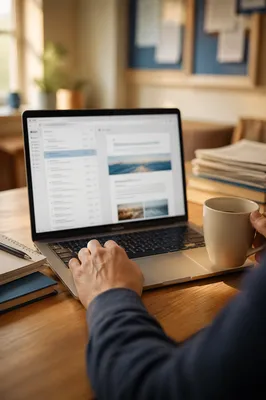 Church Newsletter Email Preparation on Laptop