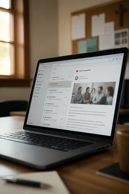 Church Newsletter Inbox on Laptop Screen