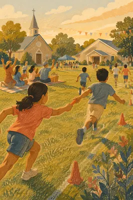 Church Family Relay Race at Golden Hour