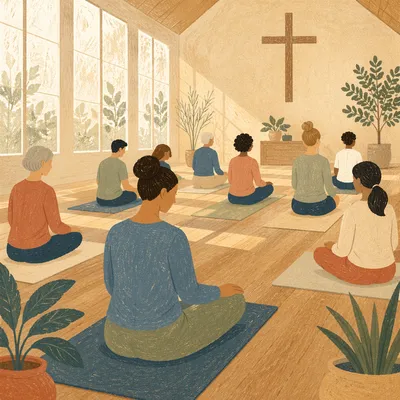 Church Fitness Class Prayer on Yoga Mats
