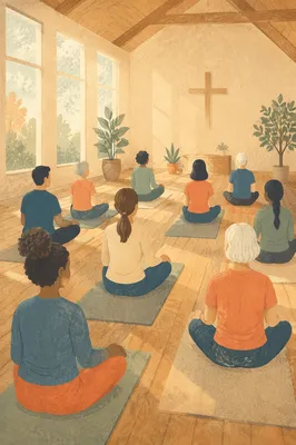 Church Fitness Class Prayer on Yoga Mats