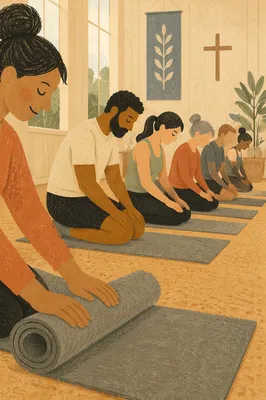 Church Fitness Class Prayer on Yoga Mats