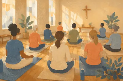 Church Fitness Class Prayer on Yoga Mats