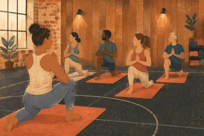 Church Fitness Prayer Stretch Class Scene