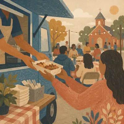 Church Food Truck Outreach on Autumn Lawn