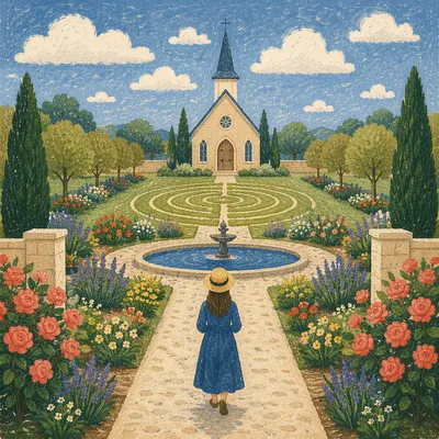 Peaceful Church Garden Labyrinth Path