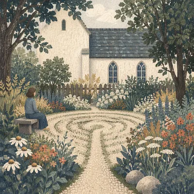 Church Garden Labyrinth Path by Chapel