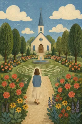 Peaceful Church Garden Labyrinth Walkway