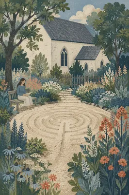 Church Garden Labyrinth Path by Chapel