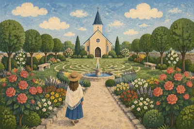 Peaceful Church Garden Labyrinth Walkway