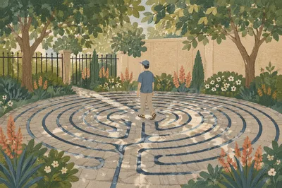 Peaceful Church Garden Labyrinth Walk