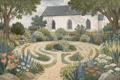 Church Garden Labyrinth Path by Chapel