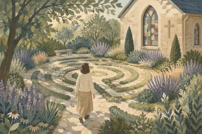 Peaceful Church Garden Prayer Labyrinth Walk