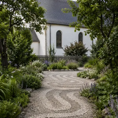 Church Garden Labyrinth Path to Chapel