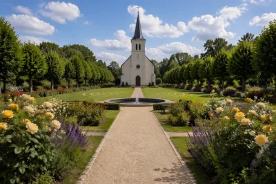 Peaceful Church Garden Meditation Labyrinth Path