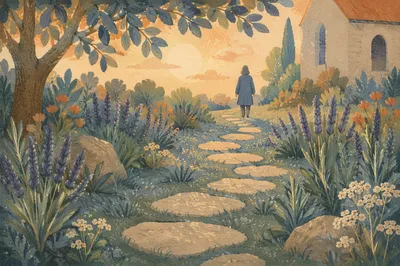 Peaceful Church Garden Prayer Stone Path
