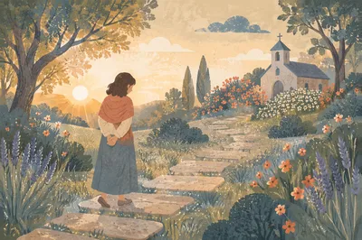 Church Garden Prayer Path at Sunrise