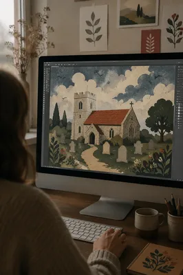 Church Graphic Design on Desktop Screen